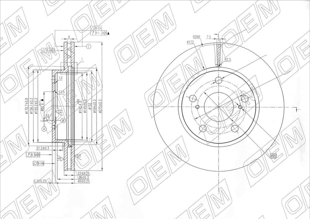 Диск тормозной передний  Toyota  Auris  1 