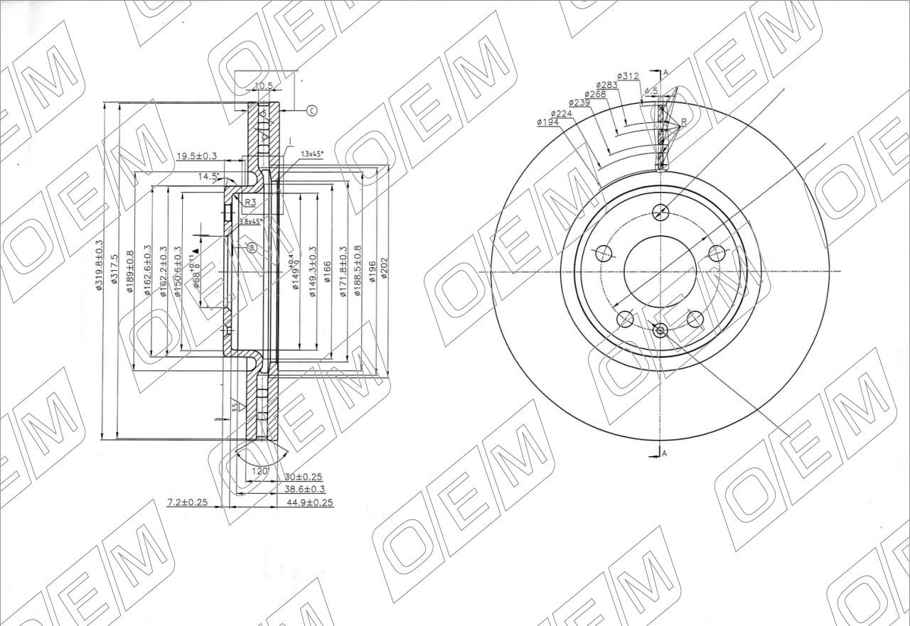 Диск тормозной передний  Audi  Q5  1 8R 
