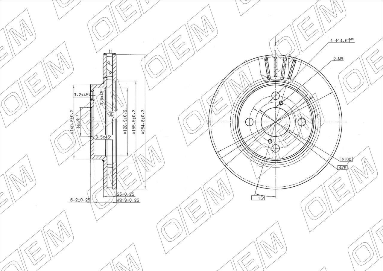 Диск тормозной передний  Toyota  Corolla  9 E120  E130 