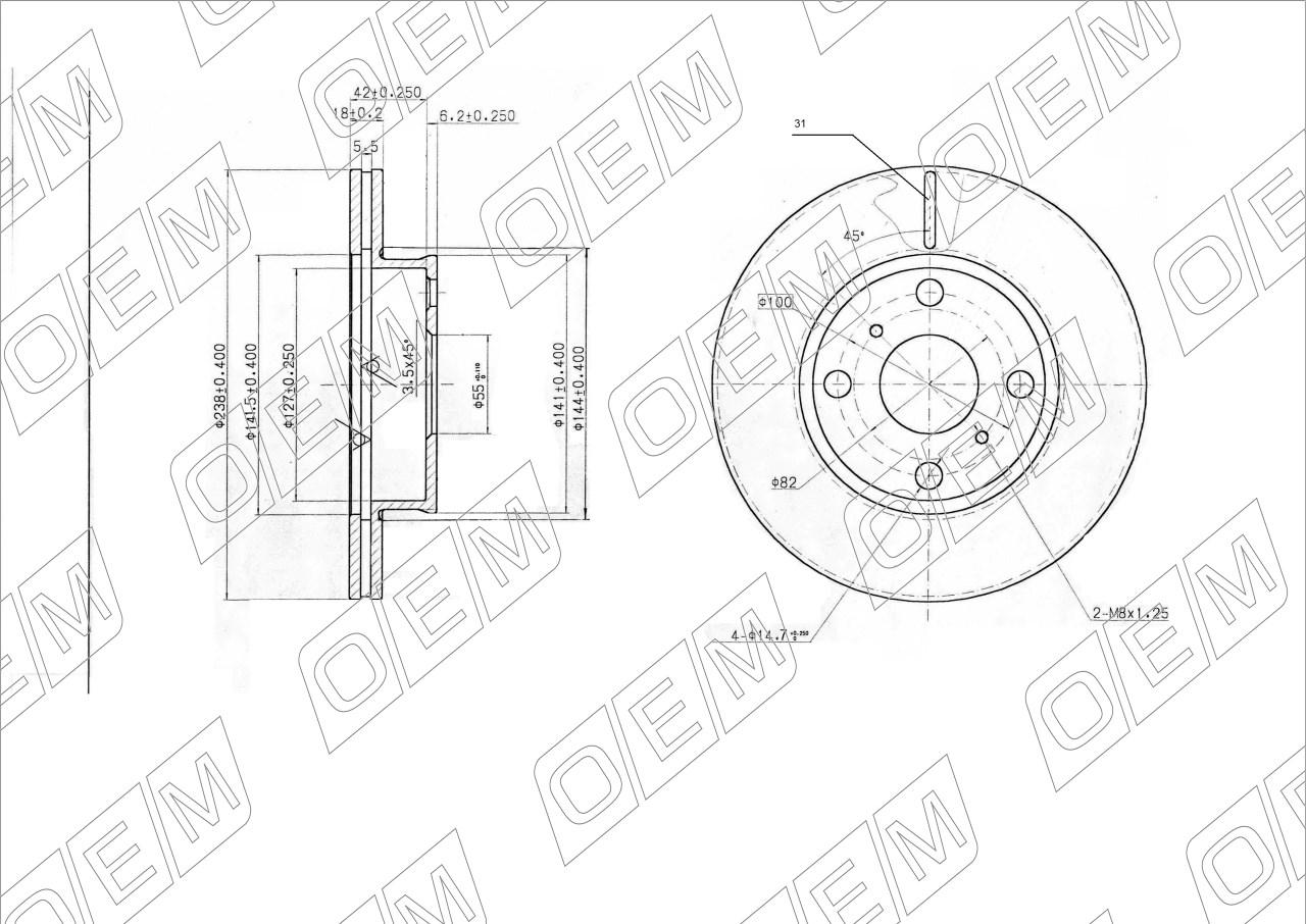 Диск тормозной передний  Toyota  Corolla  7 E100 